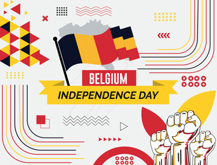 Belgium national day banner with map, flag colors theme background and geometric abstract retro modern black yellow red design. abstract modern design.