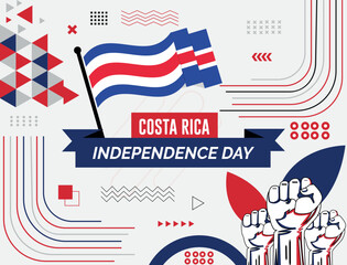 Costa Rica national day banner with map, flag colors theme background and geometric abstract retro modern black Blue red design. abstract modern design.