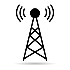 Signal tower shadow icon, wireless technology network sign, antenna wave radio vector illustration - obrazy, fototapety, plakaty