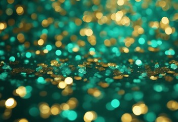 Teal green and gold abstract glitter bokeh background Holiday texture confetti celebration wallpaper
