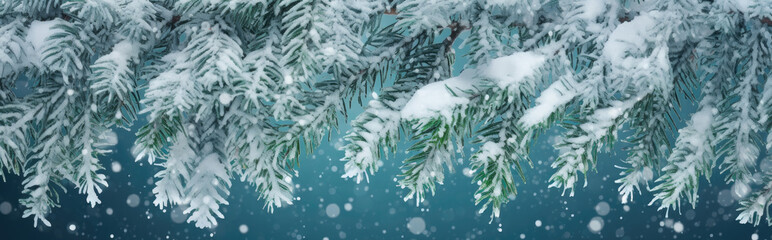 Christmas background with snowy fir branches