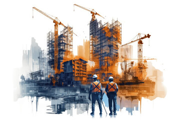 construction site with cranes illustration - obrazy, fototapety, plakaty