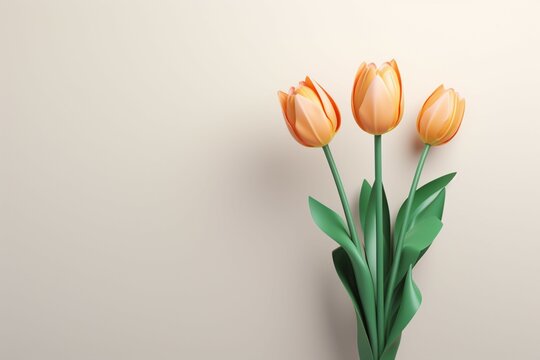 A 3D rendered orange tulip on gray, ideal for Mothers and Valentines illustrations