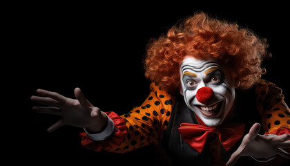 Portrait of a happy clown on a dark background