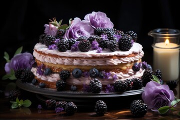 Obraz na płótnie Canvas Freshly baked blackberry cake..