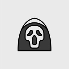 Grim reaper cartoon cute, simple illustration, halloween, spooky, scary.