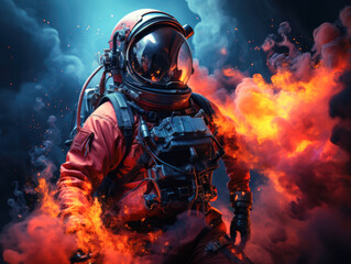 A portrait of an astronaut in the cosmos, exploring a colorful nebula.