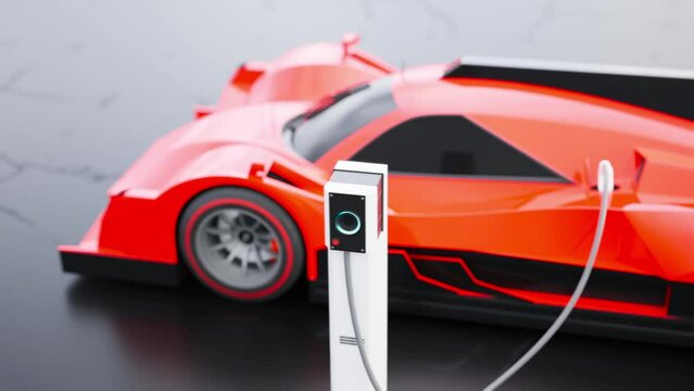 Charging electric sport car. 3D rendering.