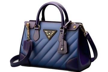 Dark blue leather handbag with front pocket isolated PNG Background. Generative Ai.