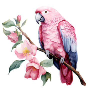 Watercolor Cute Parrot Valentine Clipart Illustration