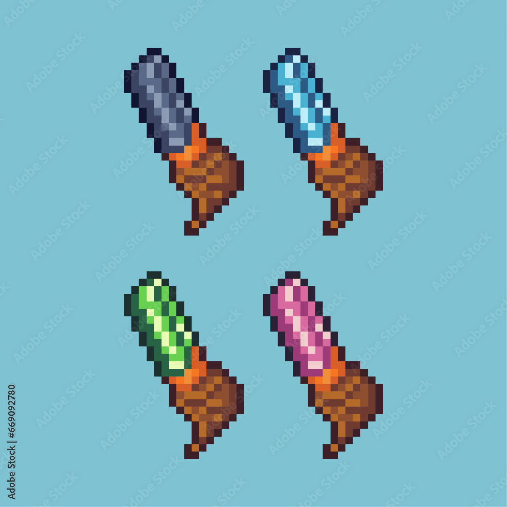 Fototapete pixel art sets of draw brush with variation color item asset. simple bits of brush pixelated style. 