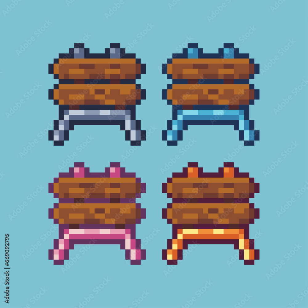 Fototapete pixel art sets of wood plank with variation color item asset. simple bits of plank pixelated style. 