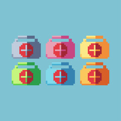 Pixel art sets of health box with variation color item asset. Simple bits of health care box pixelated style. 8bits perfect for game asset or design asset element for your game design asset.