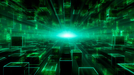 abstract infinite-dimensional Hilbert space going into the quantum Hall effect in fluorescent green, Generative AI