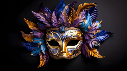 Zelfklevend Fotobehang Purple and gold carnival mask on black. © SuperGlück