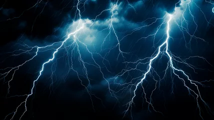 Poster background image of lightning on a dark background, simplicity and minimalism. Generative AI © Юрий Маслов