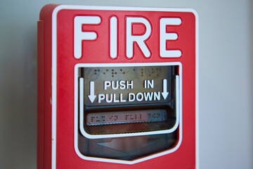 Fire mechanism. Red, emergency button.