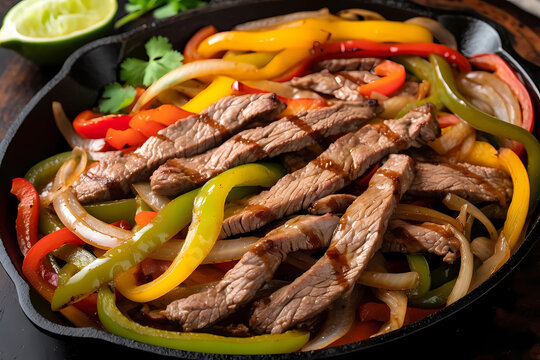 steak fajitas with bell peppers