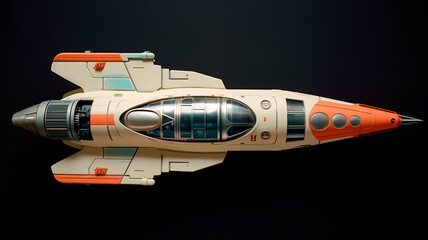 Retro futuristic space shuttle from the atomic space age period. Generative AI 