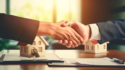 real estate sales handshake photo. successful transaction. Generative AI
