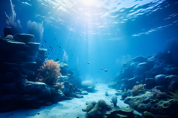 magical underwater world with fish and coral reefs,  3d illustration, generated ai