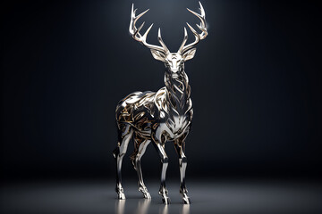 3d illustration of a silver metal deer on a dark background, generated ai