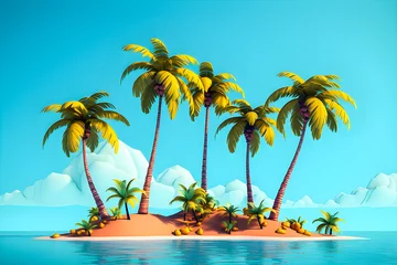 Gordijnen 3D illustration of an uninhabited tropical island with palm trees in the sea,  generated ai © Виталий Сова