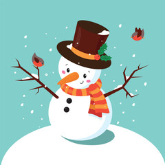 snowman with hat cute vector illustration 