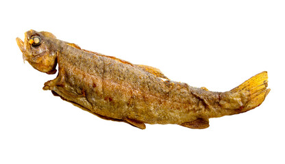 fried georgian river trout isolated on white background