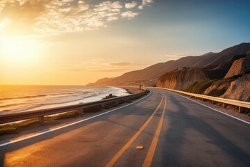 highway landscape at colorful sunset