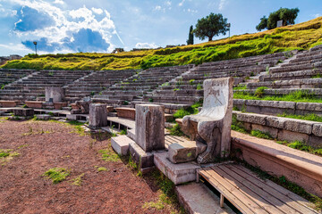 Fototapeta na wymiar Ruins of the theater in the Ancient Messene, Peloponnese, Greece.