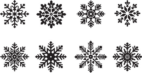 Snowflake silhouette vector icon, Set of Christmas snowflakes, Snowflake Illustration for Winter Themes