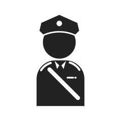 Isolated pictogram icon of security, guard, police, cop with hat and badges