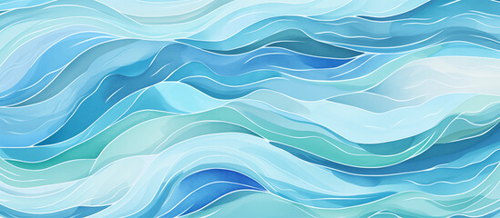 Ocean Wave Copy Space. Blue Teal Turquoise Cartoon Wave for Pool Party or Beach Travel. Perfect for Web Banners, Backdrops, and Backgrounds. Generative AI