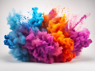 Colorful explosion of paint isolated on white background. Generated by AI