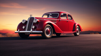 Retro Car on Solid Background Iconic Ride