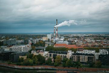 View of a power station on a cloudy day in Wrocław, Poland