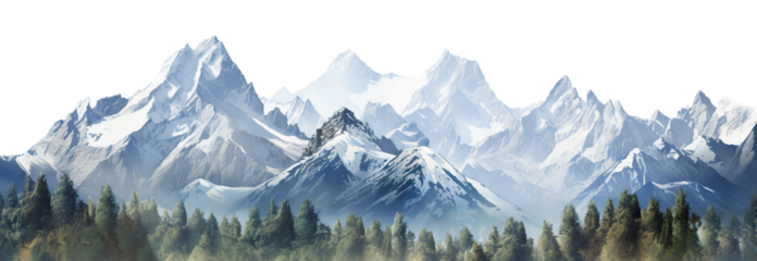 Majestic mountain peaks with snow-capped summits, cut out