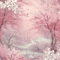 Pink forest card design template