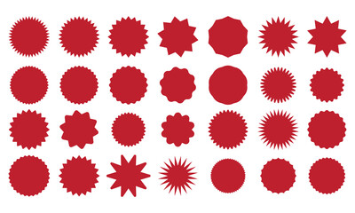 Starburst badge Illustration set. Set of price stickers. Red price sticker PNG. Abstract red sticker special offer,sale discount Price tag illustration bundle isolated white background