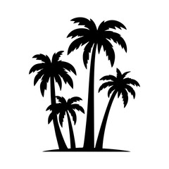 Palm tree silhouette icon. Tropical black jungle plants. Vector on white background
