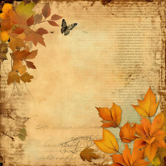 Autumn leaves butterfly scrapbook paper design background