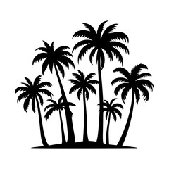 Palm tree silhouette icon. Tropical black jungle plants. Vector on white background