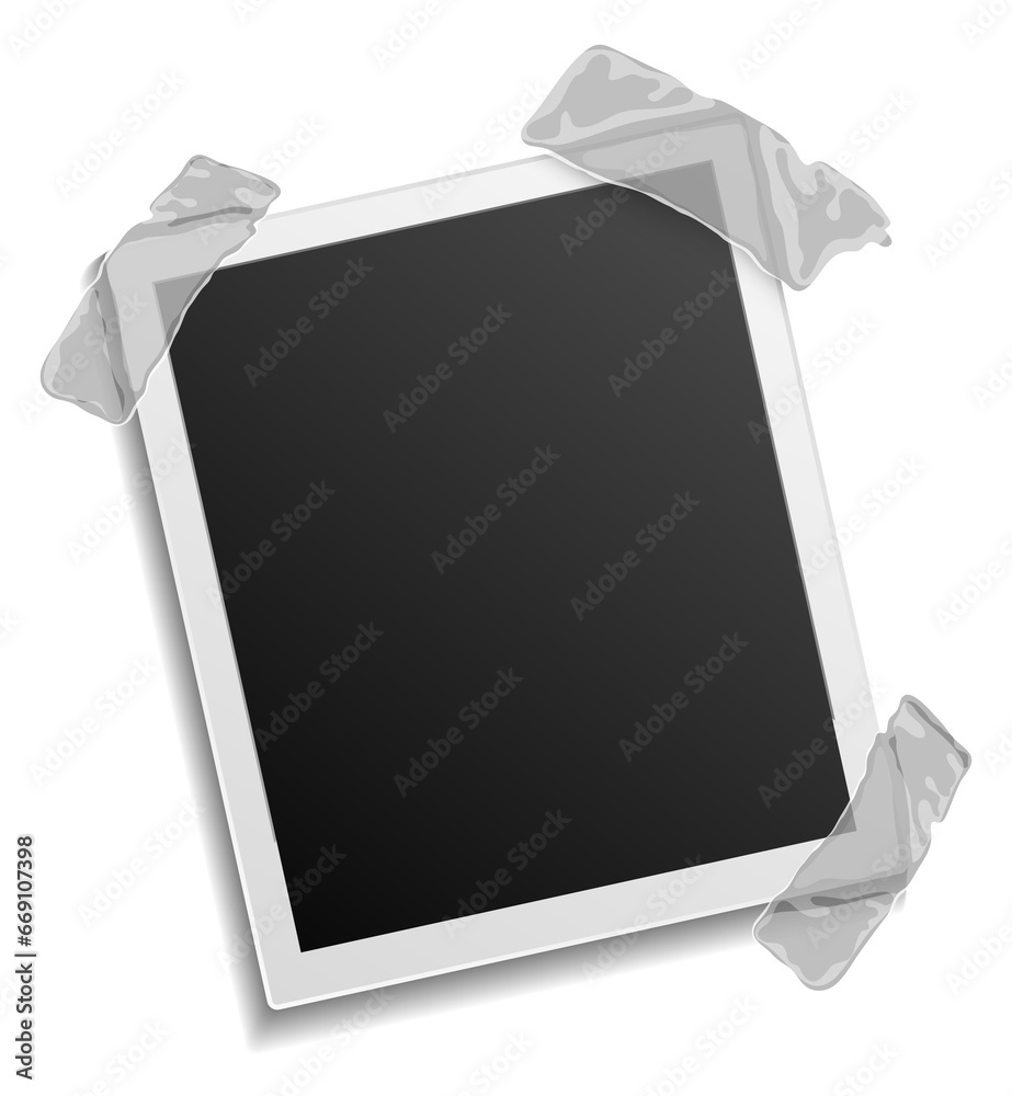 Sticker Photo card mockup. Empty frame with transparent tape