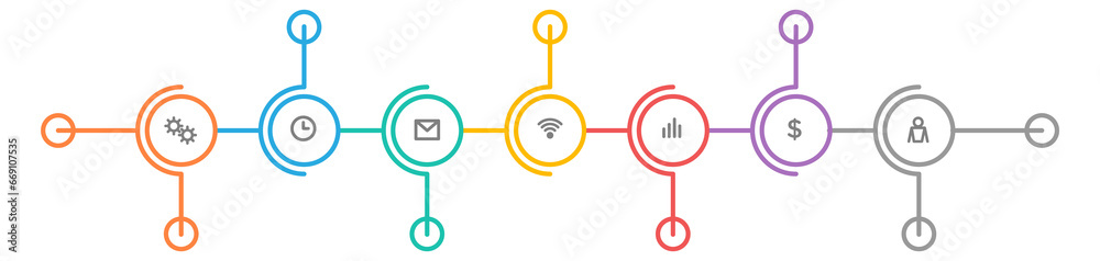 Sticker Data flow chart. Color timeline infographic template