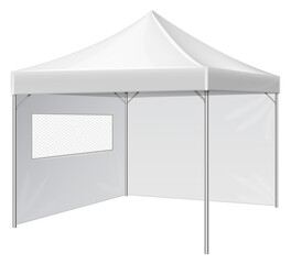 White tent. Outdoor event sunshade. Realistic mockup