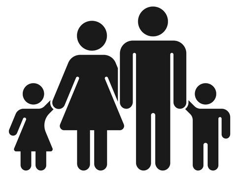 Family black simple icon. Minimalistic parents and kids symbol