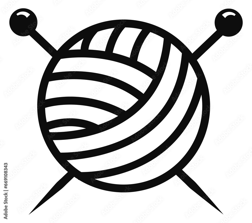 Wall mural yarn ball icon. knitting symbol. wool and needles