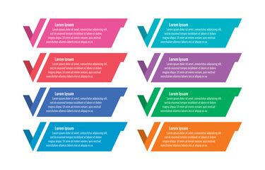 business, education report, education, magazine infographic template. infographic template with check symbol. eight options infographic template