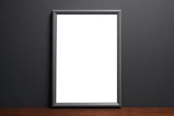 Gray picture frame on gray wall background. Empty space for image. Minimalist interior decoration concept.
